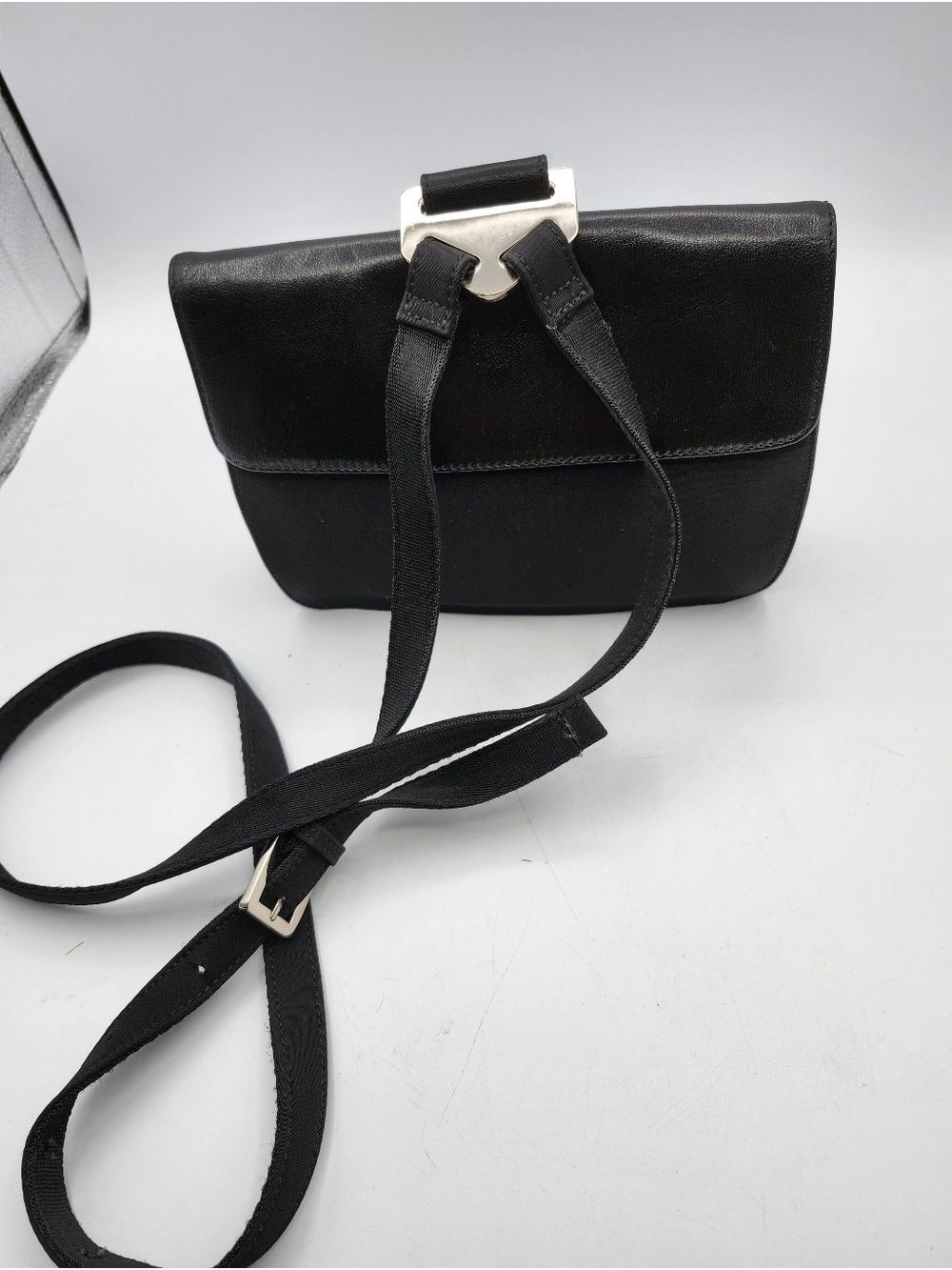 Hobo Leather & Fabric Classic Black Crossbody Bag with Silver Accent